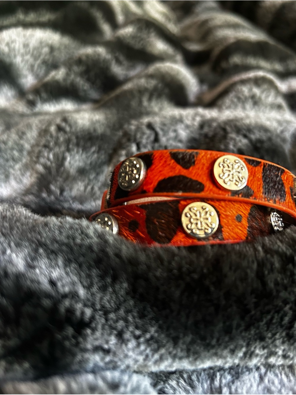 Rustic Cuff Orange and Black Leather Wrap Bracelet with Silver Studs